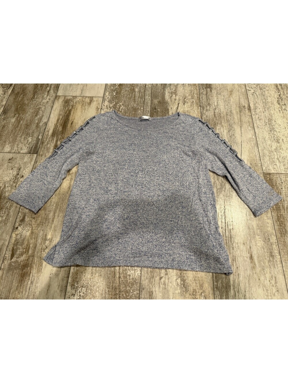89th + Madison Womens M Blue Knit Sweater Button Cutout Sleeve
